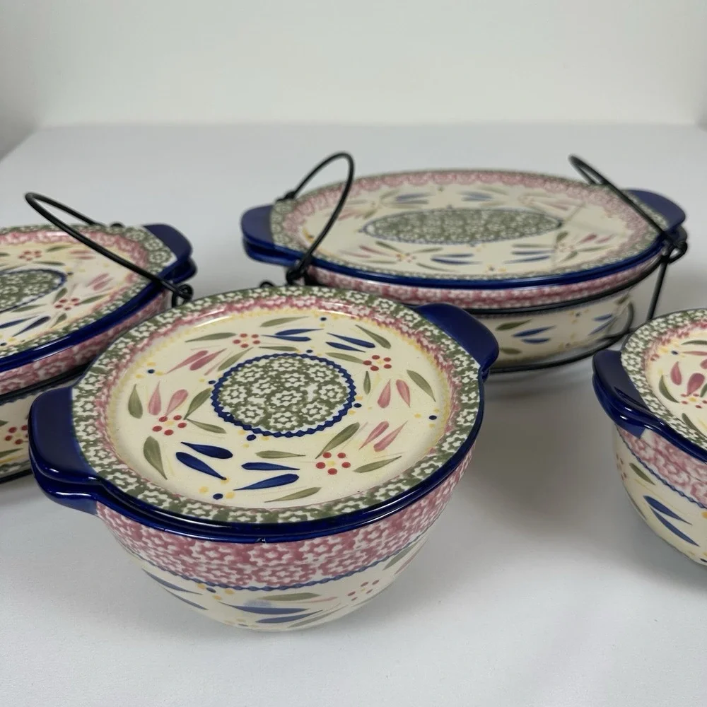 Temp-tations Old World 5pc Lidded Bakeware Set w/ Wire Racks Cobalt Trim